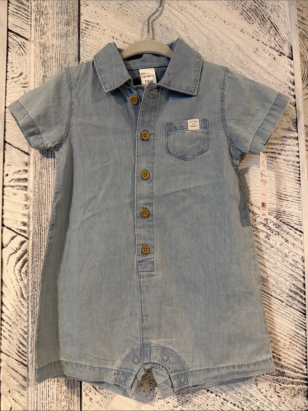 Carter's Light Blue Short-Sleeve Denim Button Romper